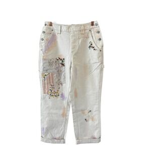 Free People Love Alive Boyfriend Jeans Womens 29 White Floral Patchwork